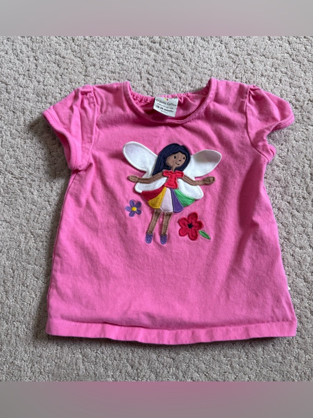 Frugi Organic Cotton Toddler Lia Applique T Shirt Size 18-24 Months Pink Fairy